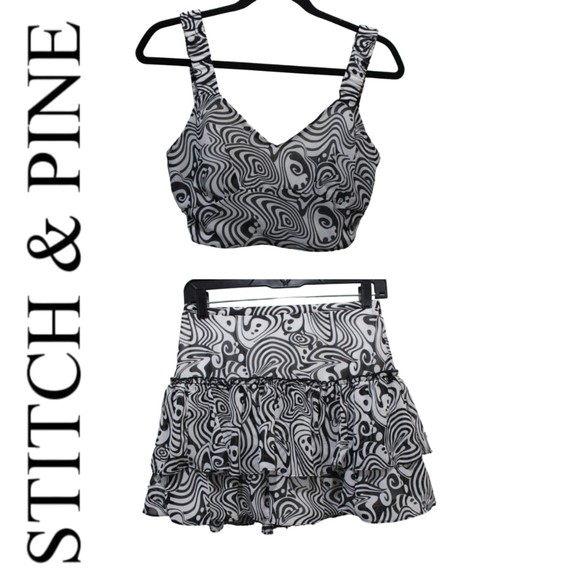 Stitch and Pine Black and White Monochrome Swirl Print two piece set - Picture 2 of 8